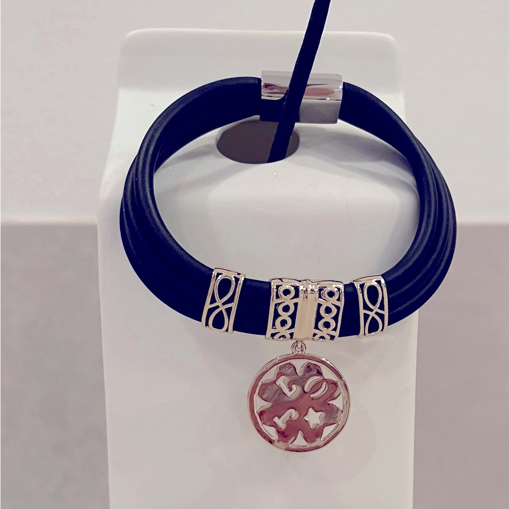 Leather Endless Black Bracelet with gold plated charms.